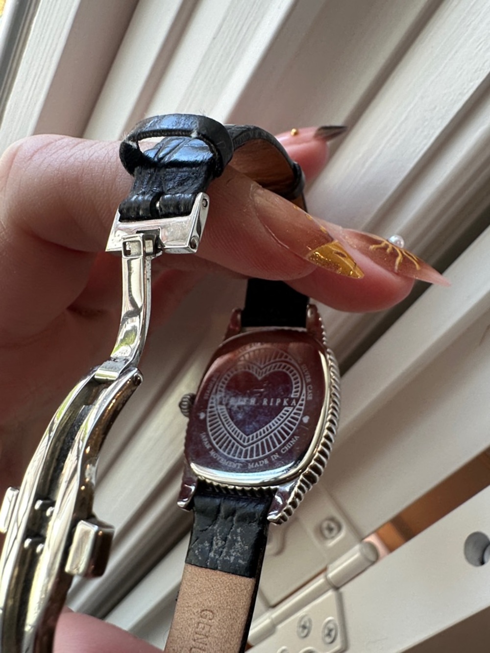 Judith Ripka Silver Heart Accent Watch with Black Strap - Picture 3 of 3